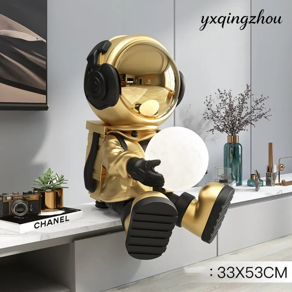 Astronaut Night Light Decoration - Planet hold lamp gold