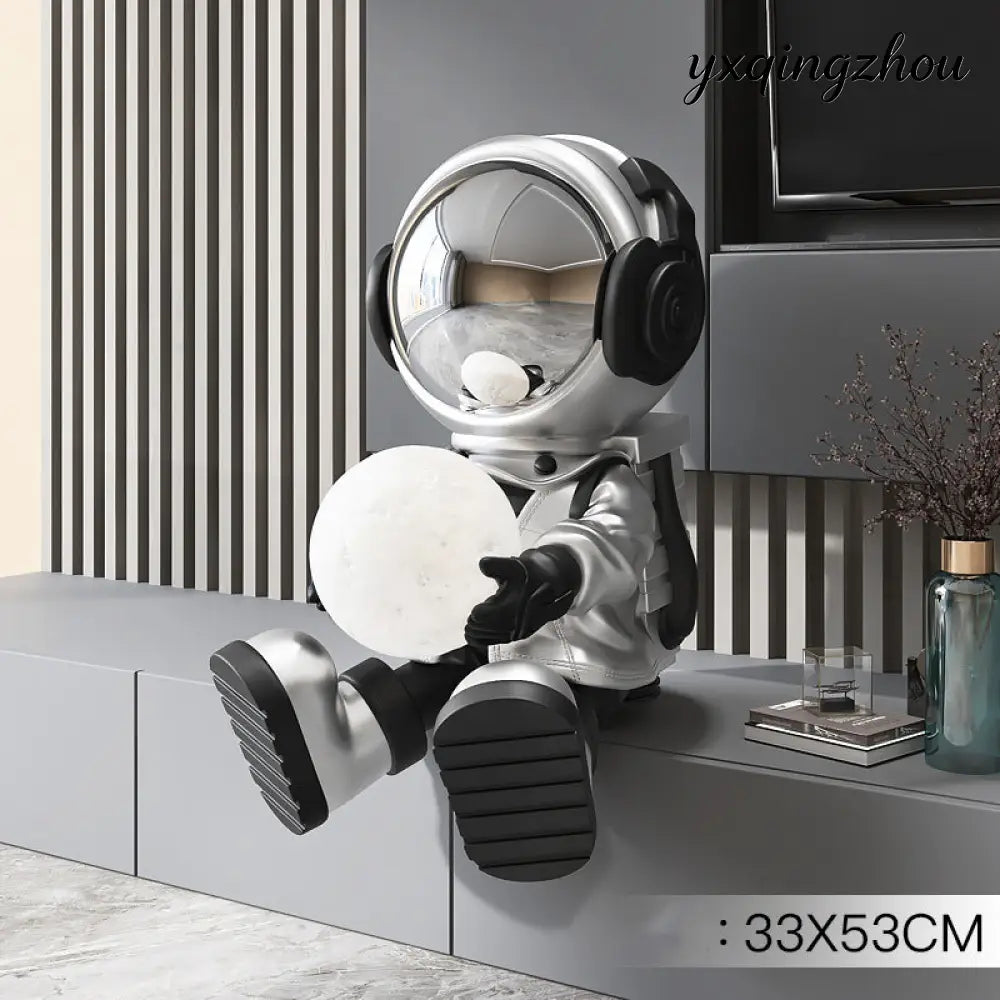 Astronaut Night Light Decoration - Planet hold light silver