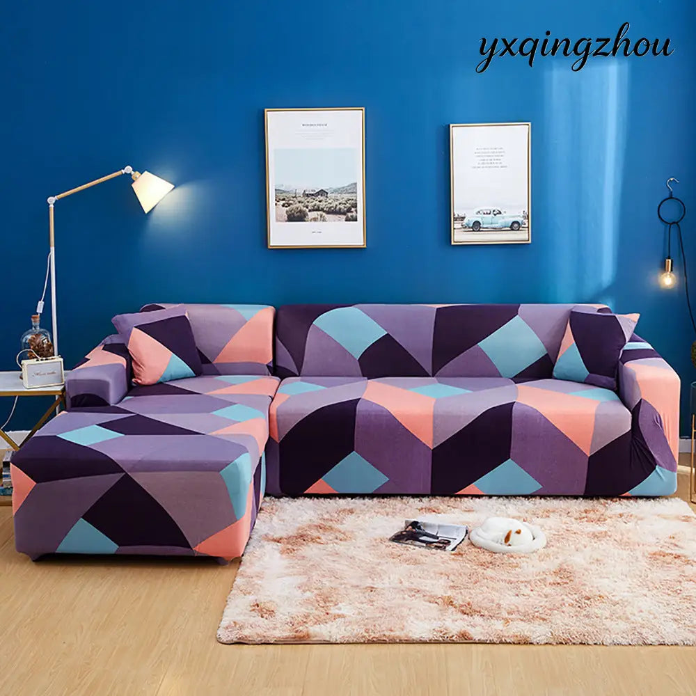 Geometric Print Sofa Cover - F / 145 185