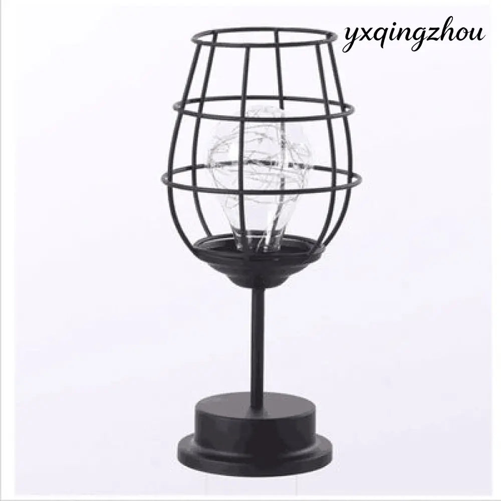 Hollow Iron Bottle Table Lamp - Red wine glass