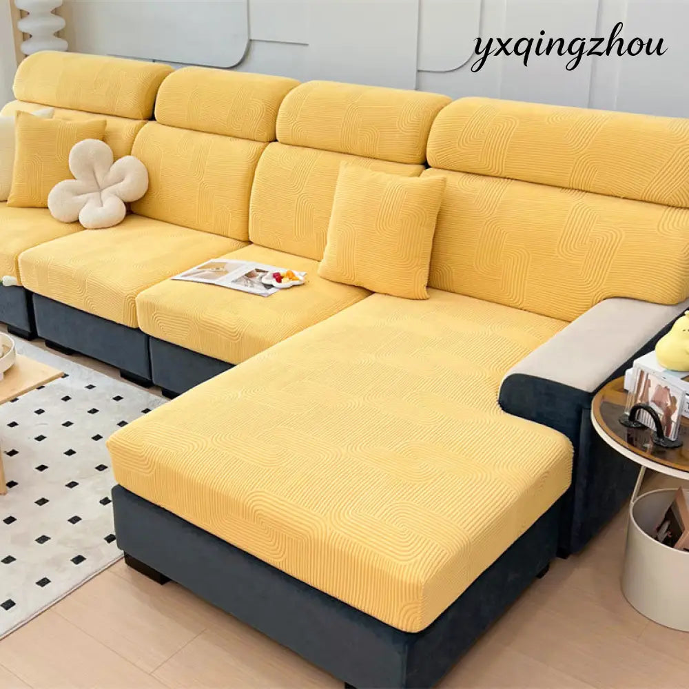Jacquard Sofa Seat Cover - Melody lemon yellow / Increase S