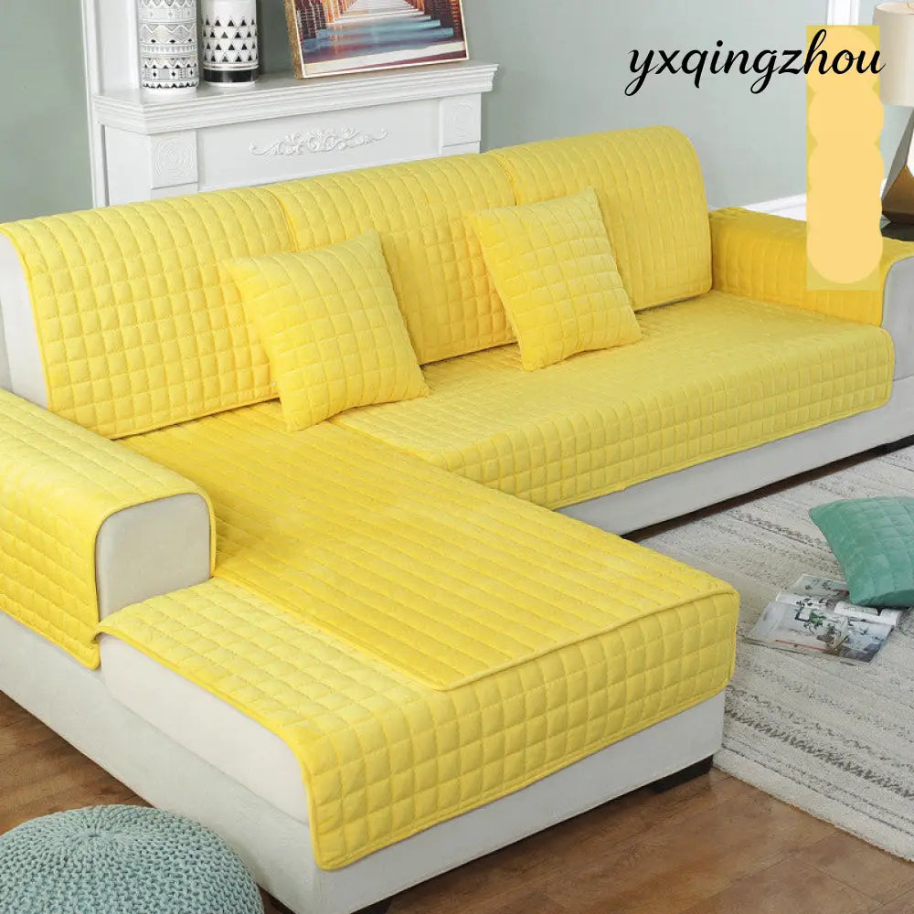 Plush Sofa Cover - Yellow / XL