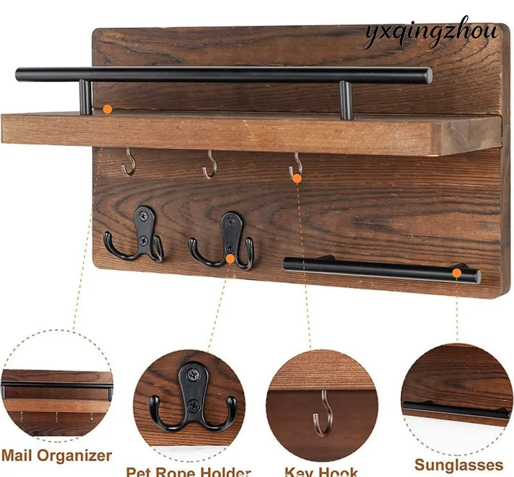 Rustic Wooden Wall Shelf - Wood Grain Color / 32x18cm