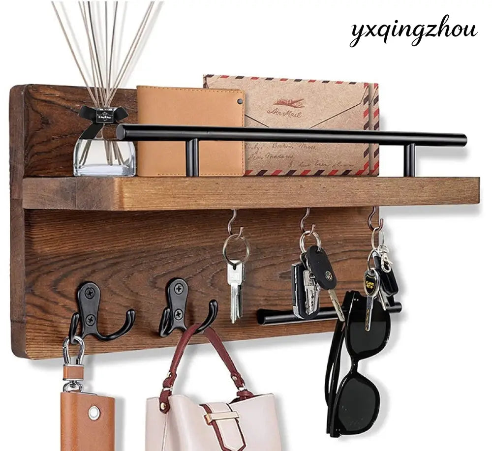 Rustic Wooden Wall Shelf - Wood Grain Color / 32x18cm