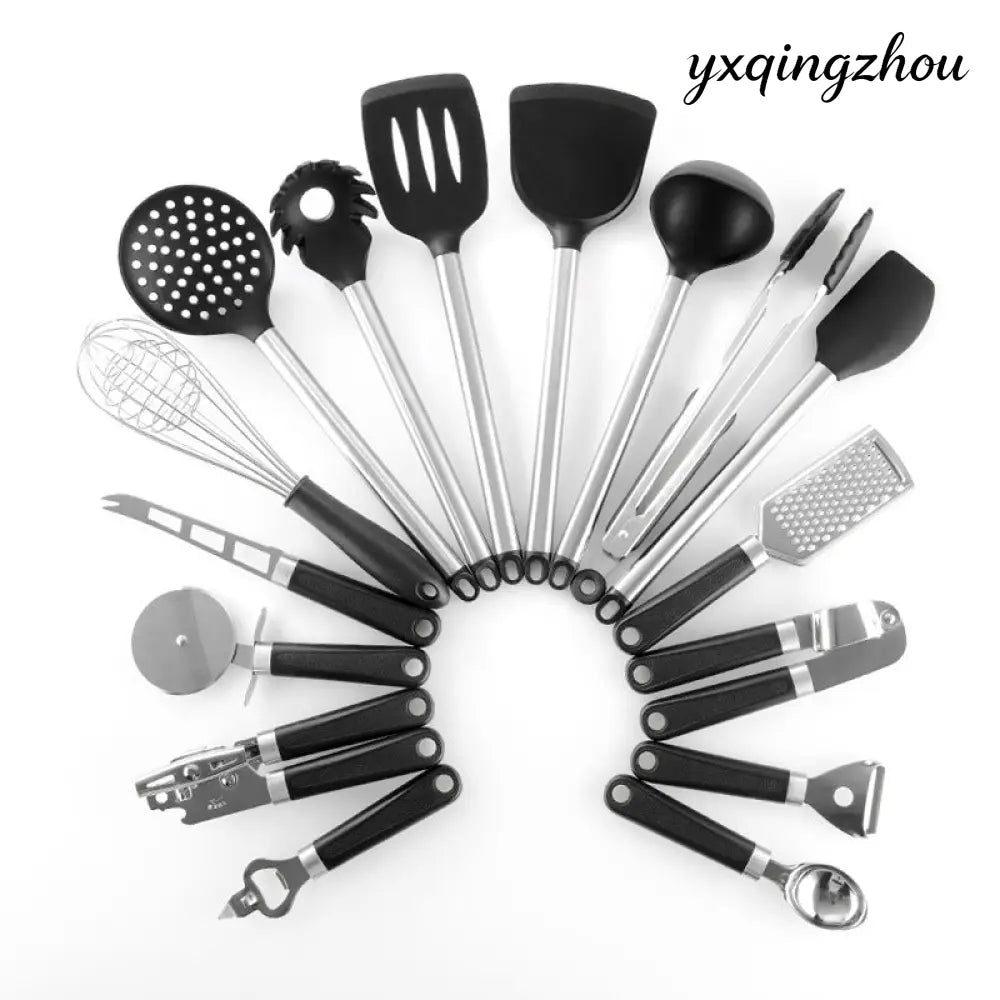 Silicone Spatula and Spoon Set - Black - 4