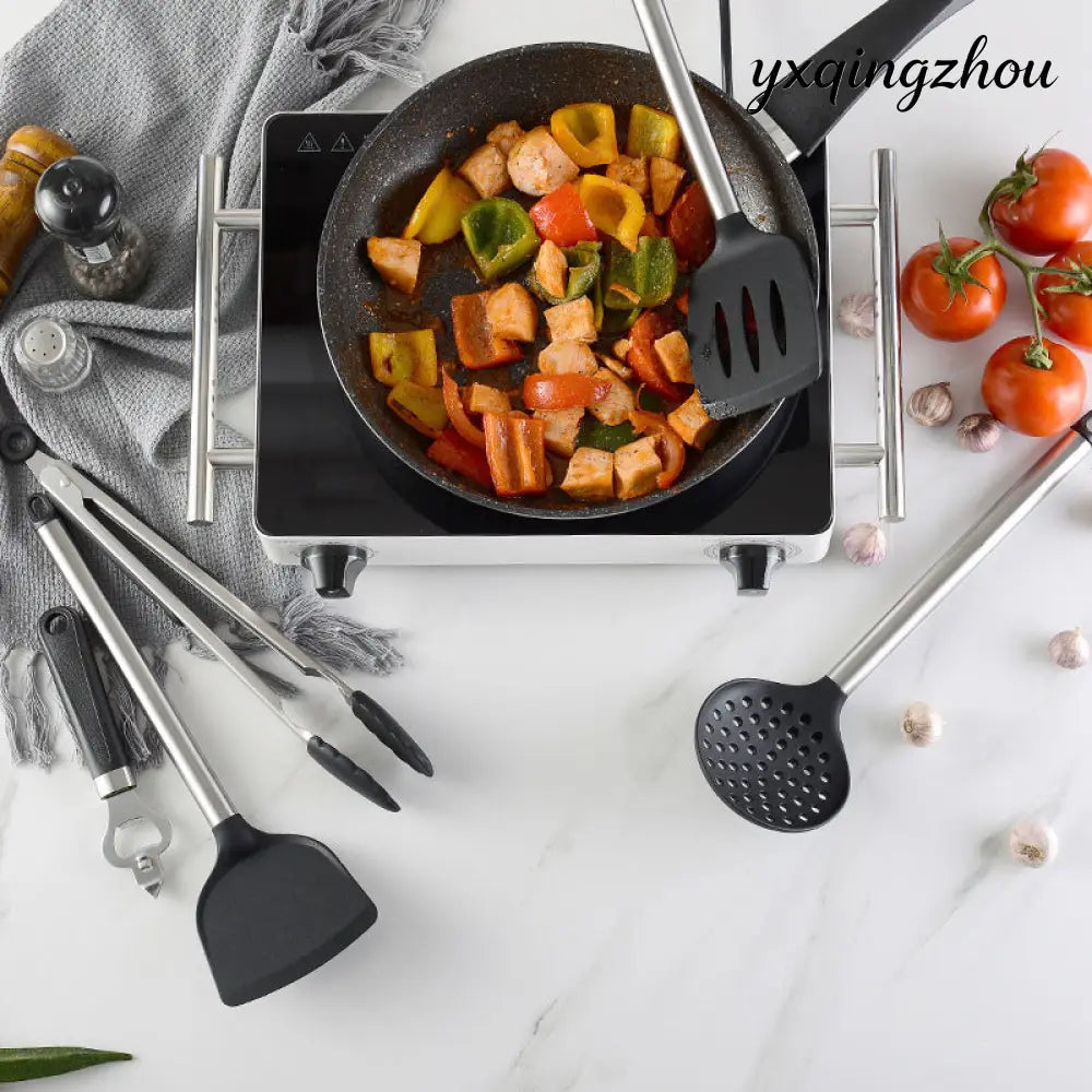 Silicone Spatula and Spoon Set - Black - 4