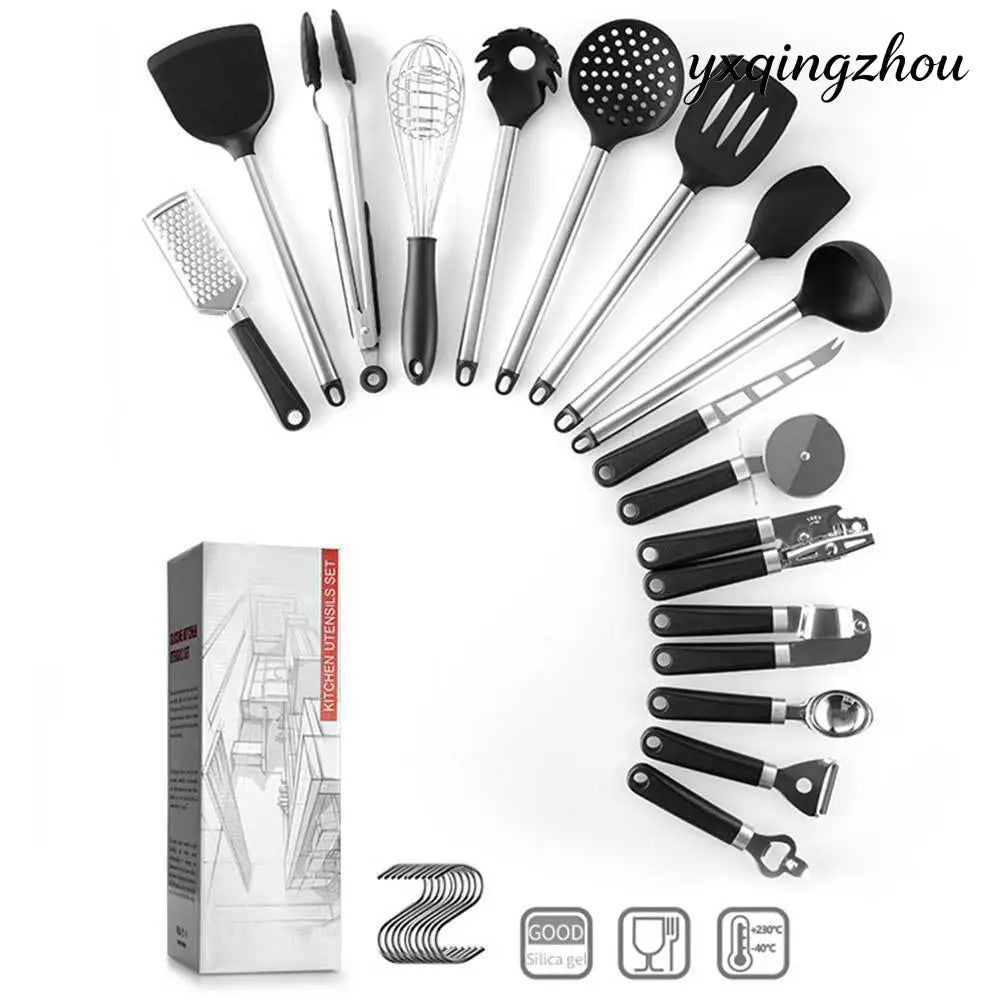 Silicone Spatula and Spoon Set - Black - 4